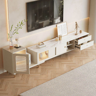 JASIWAY Retracted & Extendable TV Stand Beige Media Console with Drawers & Storage
