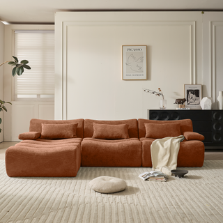 JASIWAY Modern Corduroy Sectional Sofa in Green & Brown