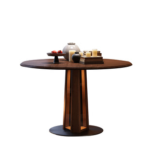 JASIWAY Nordic Style Solid Wood Fold Square Extendable Round Dining Table with LED Light