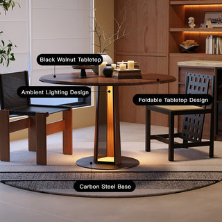 JASIWAY Nordic Style Solid Wood Fold Square Extendable Round Dining Table with LED Light