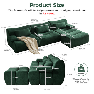 JASIWAY Modern Corduroy Sectional Sofa in Green & Brown