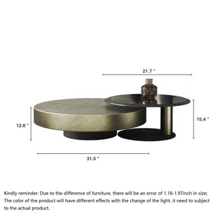 JASIWAY Gold & Black 2-Piece Round Nesting Coffee Table Set with Tempered Glass Top