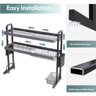 MAJALiS Over Sink Dish Drying Rack Stainless Steel 2 Tier Large Dish Drainer Above Sink Adjustable 27.5" - 34.6"