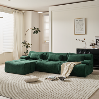 JASIWAY Modern Corduroy Sectional Sofa in Green & Brown