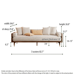 JASIWAY Modern Beige 3-Seat Upholstered Linen Fabric Sofa with Solid Wood Frame for Living Room