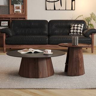 JASIWAY Round High-Low Combo Coffee Table Solid Wood Slate with Storage