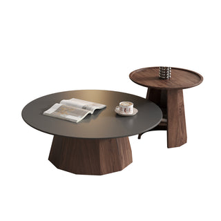 JASIWAY Round High-Low Combo Coffee Table Solid Wood Slate with Storage