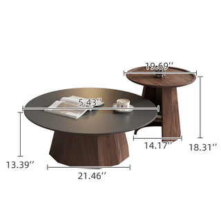 JASIWAY Round High-Low Combo Coffee Table Solid Wood Slate with Storage