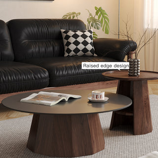 JASIWAY Round High-Low Combo Coffee Table Solid Wood Slate with Storage