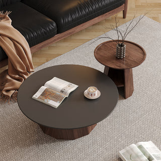 JASIWAY Round High-Low Combo Coffee Table Solid Wood Slate with Storage