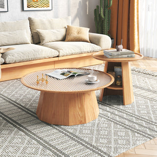 JASIWAY Round High-Low Combo Coffee Table Solid Wood Slate with Storage