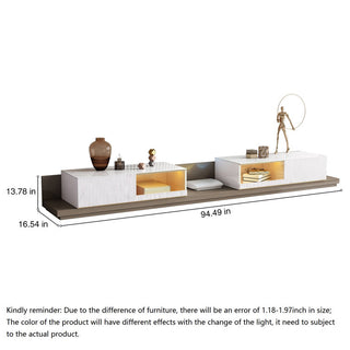 JASIWAY Modern White & Coffee TV Stand with Extendable Drawers