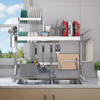 Kitchen Storage Essential: Large Over-Sink Dish Drying Rack & Multi-Function Organizer Shelf - Efficient Space-Saving, Quick-Drying Solution for Your Utensils & Bowls