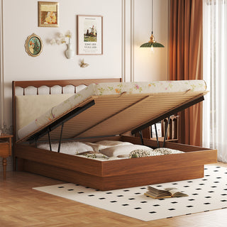 JASIWAY Vintage Storage Bed Solid Wood Floating Bed with Large Storage