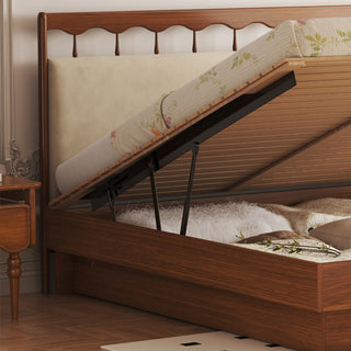 JASIWAY Vintage Storage Bed Solid Wood Floating Bed with Large Storage