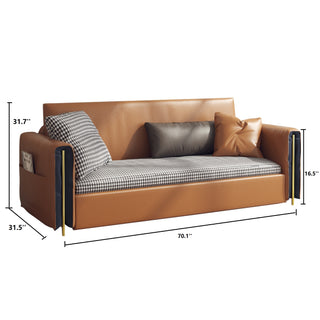 JASIWAY Brown Convertible Sofa Comfortable Leather Sleeper Sofa with Storage