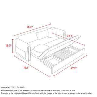 JASIWAY Brown Convertible Sofa Comfortable Leather Sleeper Sofa with Storage