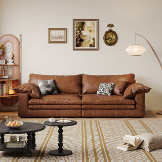 JASIWAY Faux Leather Sofa Brown Vintage Living Room Sofa
