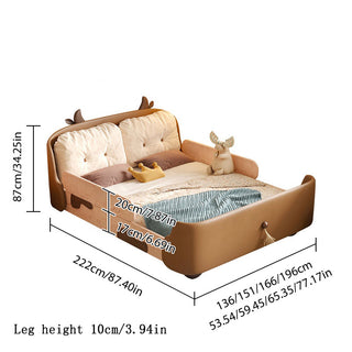 JASIWAY Wooden Kid Bed with Cow Design,Safety Rail & Soft Headrest