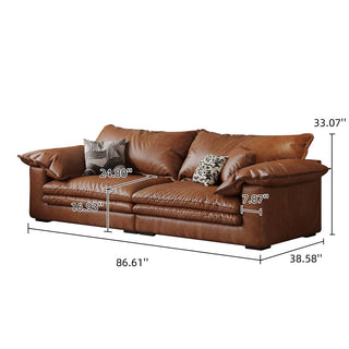 JASIWAY Faux Leather Sofa Brown Vintage Living Room Sofa