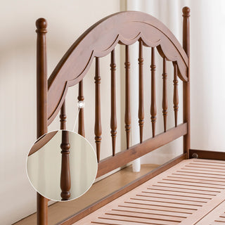 JASIWAY Solid Wood Double Bed Slatted Harp Vintage Style