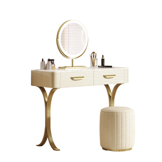 JASIWAY Luxury Vanity Set Makeup Table with 2 Drawers & Mirror & Stool