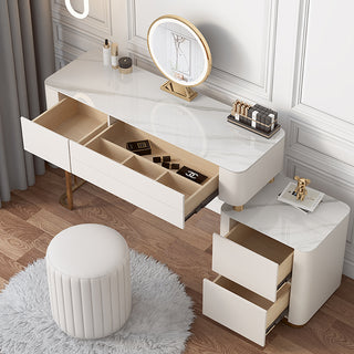 JASIWAY Beige Makeup Vanity Drawers Dressing Table Set with Stool and Mirror