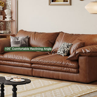 JASIWAY Faux Leather Sofa Brown Vintage Living Room Sofa