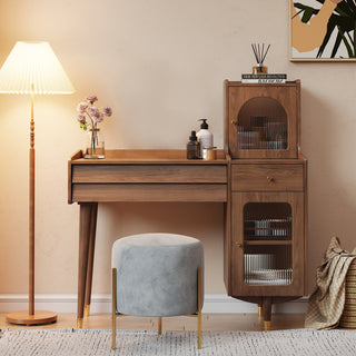 JASIWAY Storage Dressing Table Wooden with Adjustable Side Cabinet Position