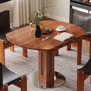 JASIWAY Solid Wood Square to Round Convertible Foldable Dining Table