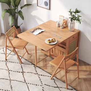 JASIWAY Foldable Solid Wood Dining Table and Chairs Set with Storage Space