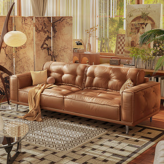 JASIWAY French Vintage Leather Sofa Luxurious Comfort