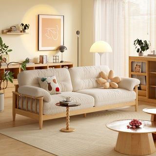 JASIWAY Japandi Solid Ash Wood Sofa Available in Cotton Linen, Corduroy & Cat-Scratch Fabric