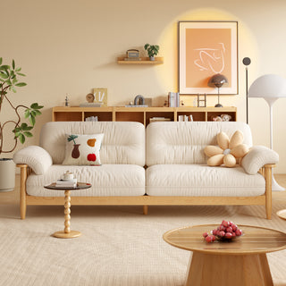 JASIWAY Japandi Solid Ash Wood Sofa Available in Cotton Linen, Corduroy & Cat-Scratch Fabric