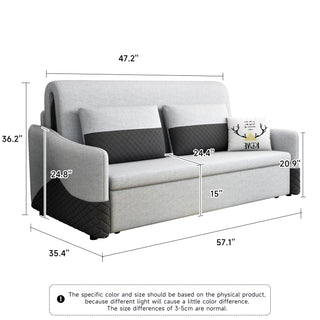 JASIWAY Grey 3 in 1 Pull Out Couch Bed Cotton Linen with Storage Chaise