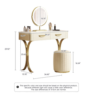 JASIWAY Luxury Vanity Set Makeup Table with 2 Drawers & Mirror & Stool