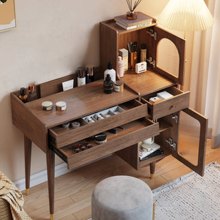 JASIWAY Storage Dressing Table Wooden with Adjustable Side Cabinet Position