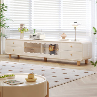 JASIWAY Cream Style Wooden TV Stand with Sliding Door & Drawers