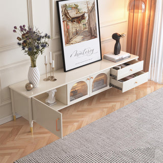 JASIWAY Modern Wood TV Stand Cabinet with Glass Door