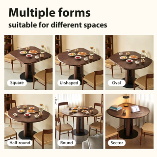 JASIWAY Nordic Style Solid Wood Fold Square Extendable Round Dining Table with LED Light