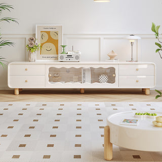 JASIWAY Cream Style Wooden TV Stand with Sliding Door & Drawers