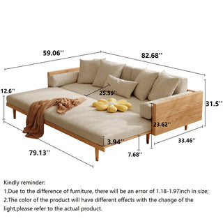 JASIWAY 82.68 Inches Modern Retractable Solid Wood Sleeper Sofa Bed