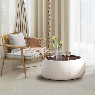 JASIWAY Light Luxury Modern Round Coffee Table with Storage