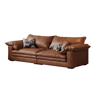 JASIWAY Faux Leather Sofa Brown Vintage Living Room Sofa