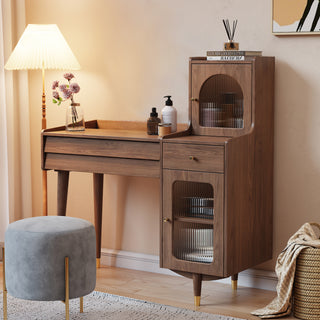 JASIWAY Storage Dressing Table Wooden with Adjustable Side Cabinet Position