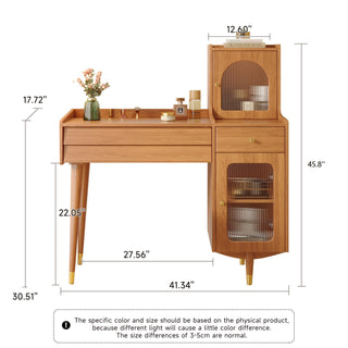 JASIWAY Storage Dressing Table Wooden with Adjustable Side Cabinet Position