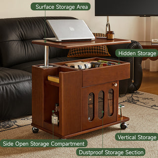 JASIWAY Solid Wood Multi-functional Adjustable Mobile Side Cabinet with Lift up Table Top