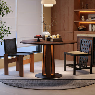 JASIWAY Nordic Style Solid Wood Fold Square Extendable Round Dining Table with LED Light