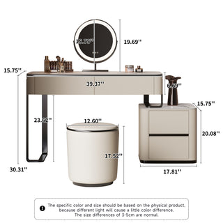 JASIWAY 3 Pieces Makeup Vanity Set with LED Mirror & Stool