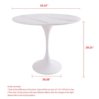 JASIWAY Minimalist 35.43" White Rock Slab Round Dining Table